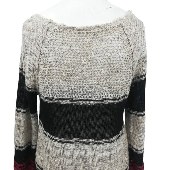 Free People Open Knit Tunic Hi Low Sweater Size S Striped Boho Bohemian Beige - Picture 4 of 15